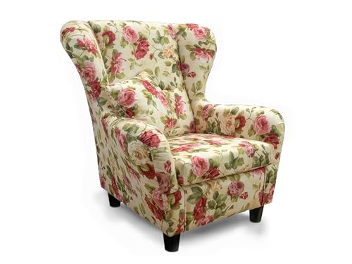 lifestyle4living Ohrensessel mit Webstoff Blumenmuster bezogen | Der perfekte Polstersessel für entspannte, Lange Fernseh- und Leseabende. von lifestyle4living