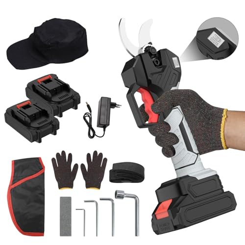 Akku-Astschere, Akku Baumschere 21V mit 2 Akku 7500mAh, Bürstenloser Motor, LCD Anzeige, 50 mm Schnittdurchmesser, für Gartenarbeit und Beschneidung (7500 Akku*2) von lifetter
