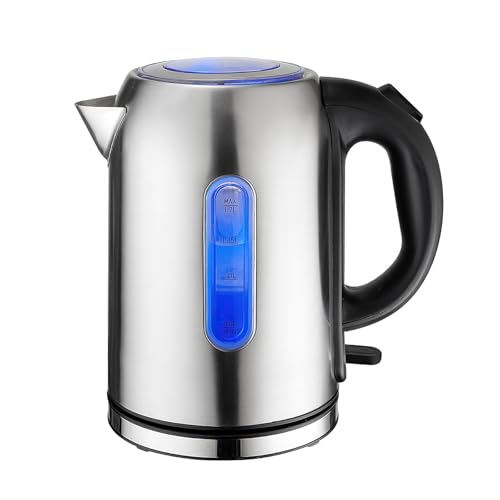 Wasserkocher 1.7 L, 3000W Kompakter Wasserkocher mit Led Blau Licht, Wasserstandsanzeige, 100% BPA Frei, Gebürsteter Edelstahl von lifetter