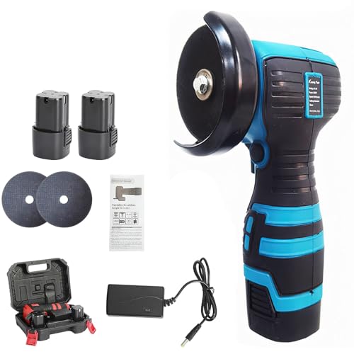Winkelschleifer, Mini Winkelschleifer 600W, mit Batterien und schnelles Ladegerät, 2 Trennscheiben, Professional Akku Winkelschleifer für Polieren, Schleifen und Schneiden (Blau*2 Akku) von lifetter