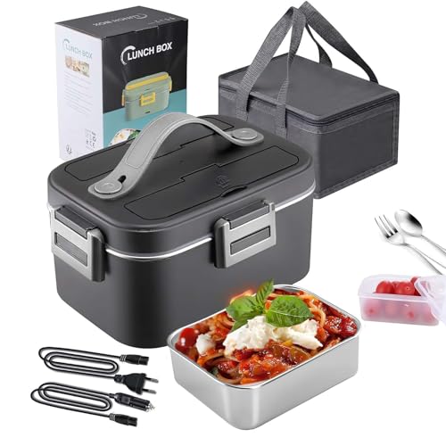 lifetter 80W Elektrische Lunchbox Tragbarer elektrischer Essenswärmer, beheizte Lunchbox für das Auto, 3 in 1, 12V+24V+230V, 1.8L beheizbare Lunchbox für Auto, Büro, Schule und Hausgebrauch (Grau) von lifetter