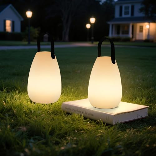 light to hope 2 Stück LED Akku Outdoor Lampe mit Fernbedienung Dimmbare Tischlampe Kabellos 8 Farben & Warmweiß IP44 Wasserdicht USB-C Camping Lampe für Außen, Garten, Terrasse, Esstisch, Bar 14x20CM von light to hope