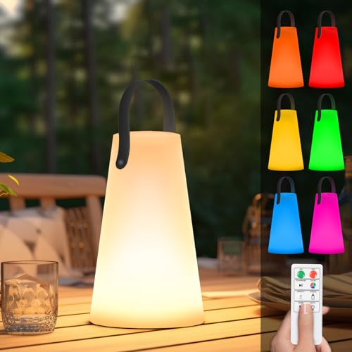 LED Akku Outdoor Lampe mit Fernbedienung Dimmbare Tischlampe Kabellos 8 Farben & Warmweiß IP44 Wasserdicht USB-C Camping Lampe für Außen, Garten, Terrasse, Esstisch, Bar 12 x 20 CM von light to hope