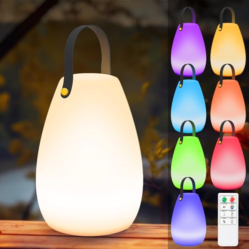 light to hope LED Akku Outdoor Lampe mit Fernbedienung Dimmbare Tischlampe Kabellos 8 Farben & Warmweiß IP44 Wasserdicht USB-C Camping Lampe für Außen, Garten, Terrasse, Esstisch, Bar 18 x 26 CM von light to hope