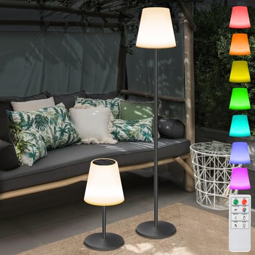 light to hope Solar LED Stehlampe Dimmbar, Solar und USB Aufladbar Outdoor Stehlampe, Warmweiß und RGB Akku Kabellos Solarlampen IP44 Wasserdicht für Außen, Terrassen, Garten von light to hope