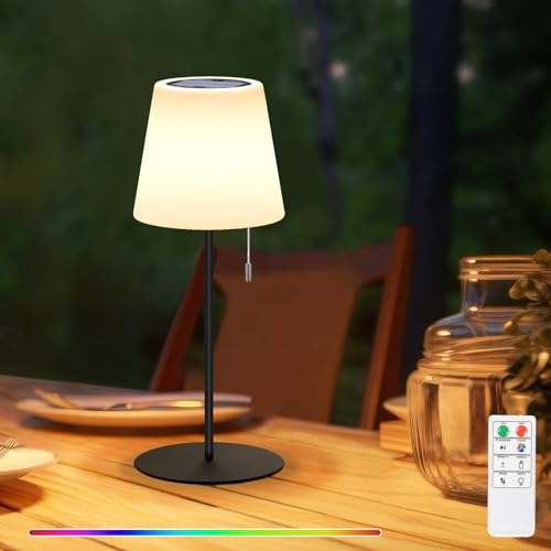 light to hope Solar LED Tischlampe Kabellos Outdoor Dimmbar nachttischlamp 2700K und RGB IP44 Wasserdicht Akku Tischleuchte für Schlafzimmer, Garten, Esstisch, Balkon, Hotel (Schwarz) von light to hope