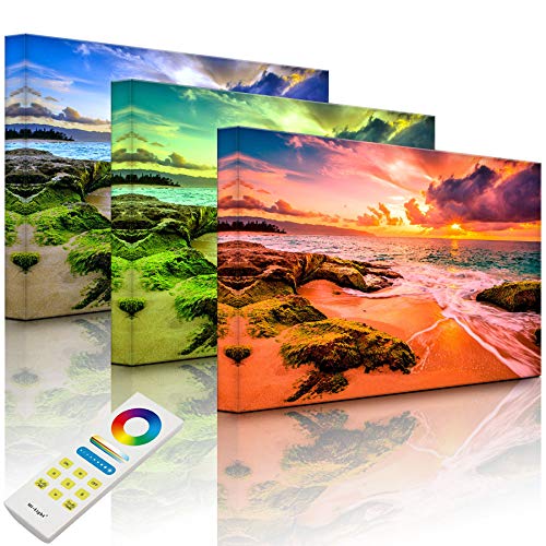 Lightbox-Multicolor | Wandbild mit LED Beleuchtung | Sonnuntergang auf Hawaii | 100x70 cm | Fully Lighted von lightbox-multicolor.com