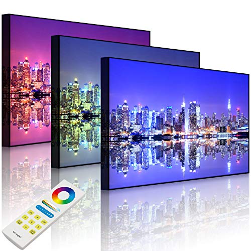 Lightbox-Multicolor | Bild mit LED Hintergrundbeleuchtung | Manhattan Skyline Spiegelung | 60x40 cm | Front Lighted von lightbox-multicolor.com
