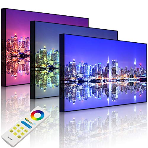 Lightbox-Multicolor | Bild mit LED Hintergrundbeleuchtung | Manhattan Skyline Spiegelung | 80x60 cm | Front Lighted von lightbox-multicolor.com