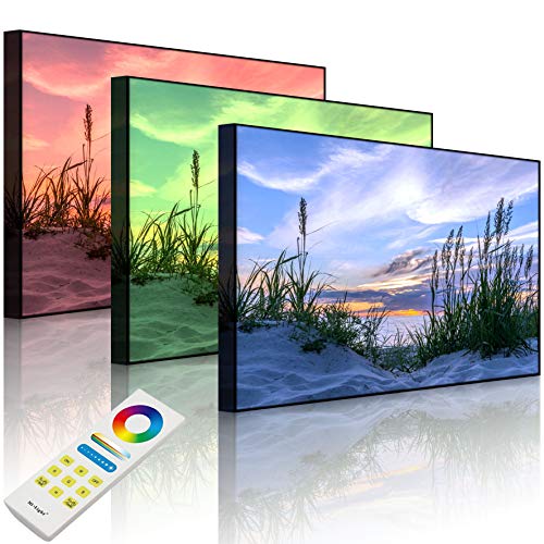 Lightbox-Multicolor | LED Bild Leuchtbild | Gras am Strand bei Sonnenuntergang | 100x70 cm | Front Lighted von lightbox-multicolor.com