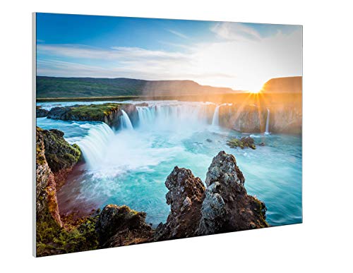 lightbox-multicolor.com Akustikbild mit Wechselmotiv | Idyllische Wasserfälle bei Sonnenuntergang | 80x60 cm | Schallabsorber von lightbox-multicolor.com