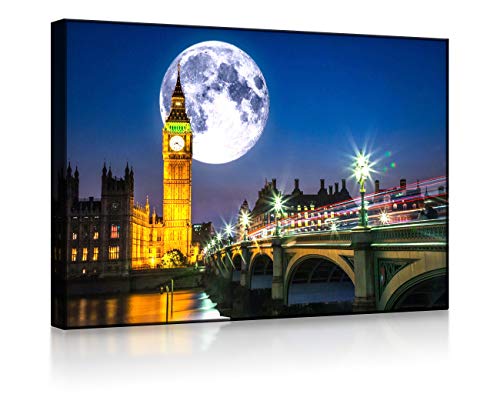 lightbox multicolor | Beleuchtetes Wandbild | Big Ben vor großen Mond in London | 100x70 cm | Front Lighted von lightbox multicolor