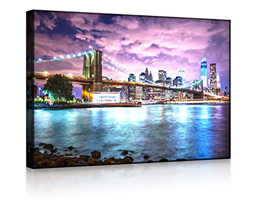 lightbox multicolor | Bild mit LED Hintergrundbeleuchtung | New York Skyline mit Brooklyn Bridge | 80x60 cm | Front Lighted von lightbox multicolor