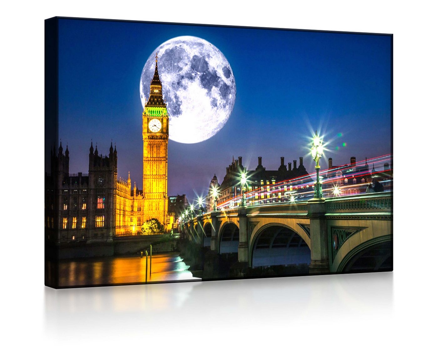 lightbox-multicolor LED-Bild Big Ben vor großen Mond in London front lighted / 60x40cm, Leuchtbild mit Fernbedienung von lightbox-multicolor