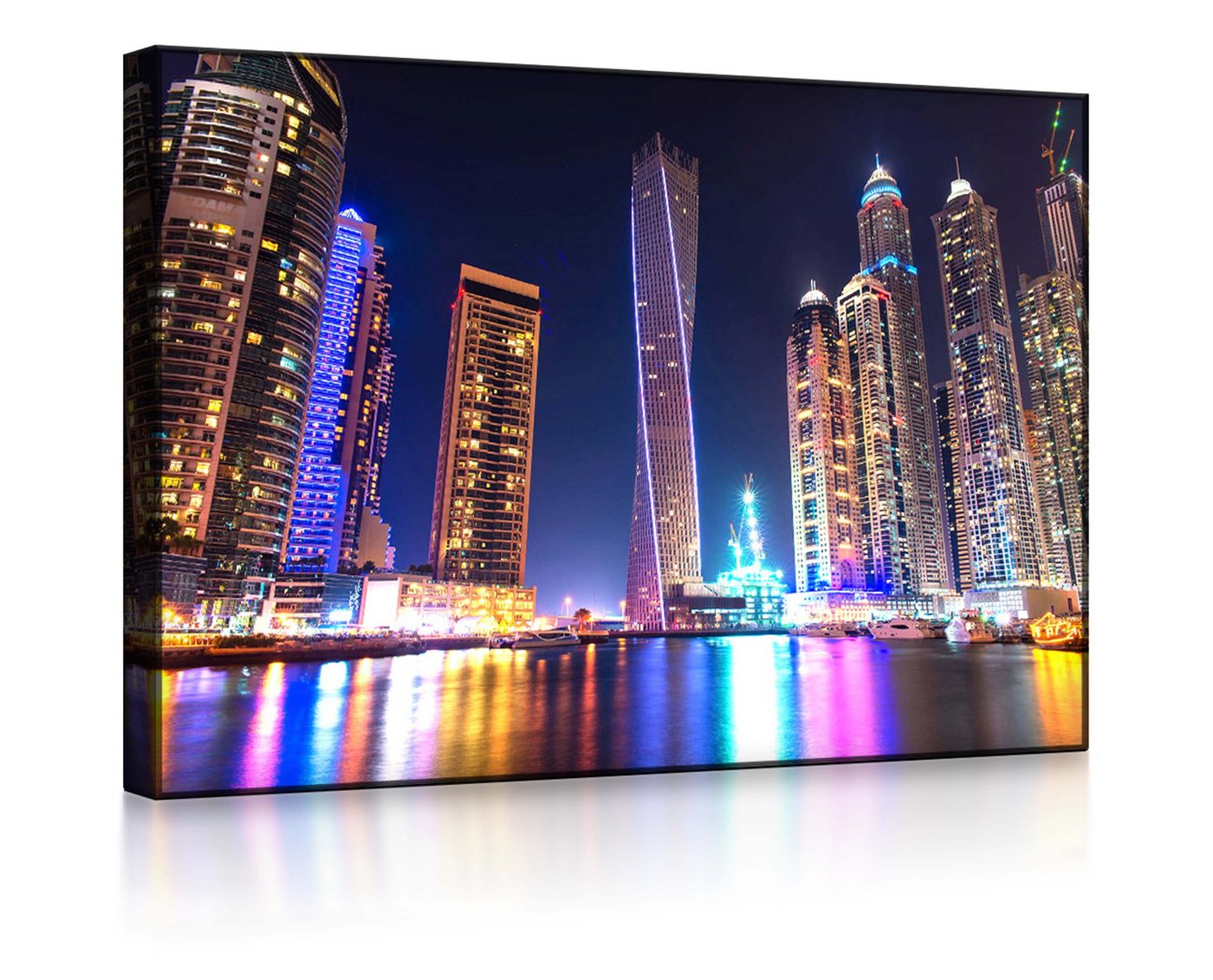 lightbox-multicolor LED-Bild Dubai Skyline mit Cayan Tower front lighted / 60x40cm, Leuchtbild mit Fernbedienung von lightbox-multicolor