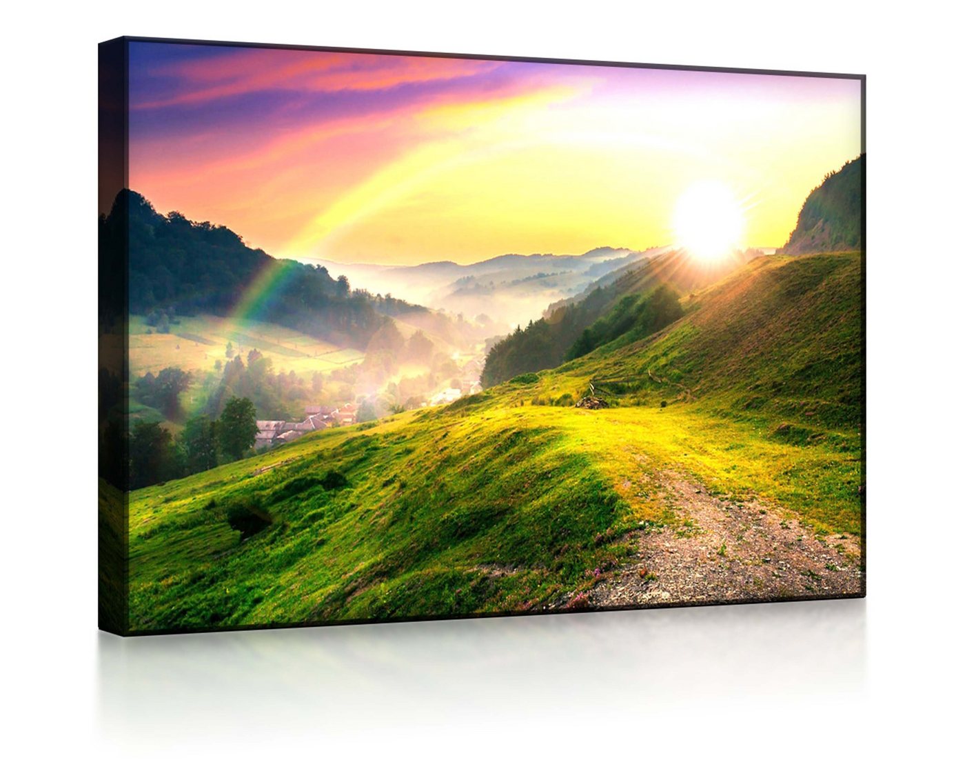 lightbox-multicolor LED-Bild Französische Berglandschaft beim Sonnenuntergang front lighted 60x40cm, Leuchtbild mit Fernbedienung von lightbox-multicolor