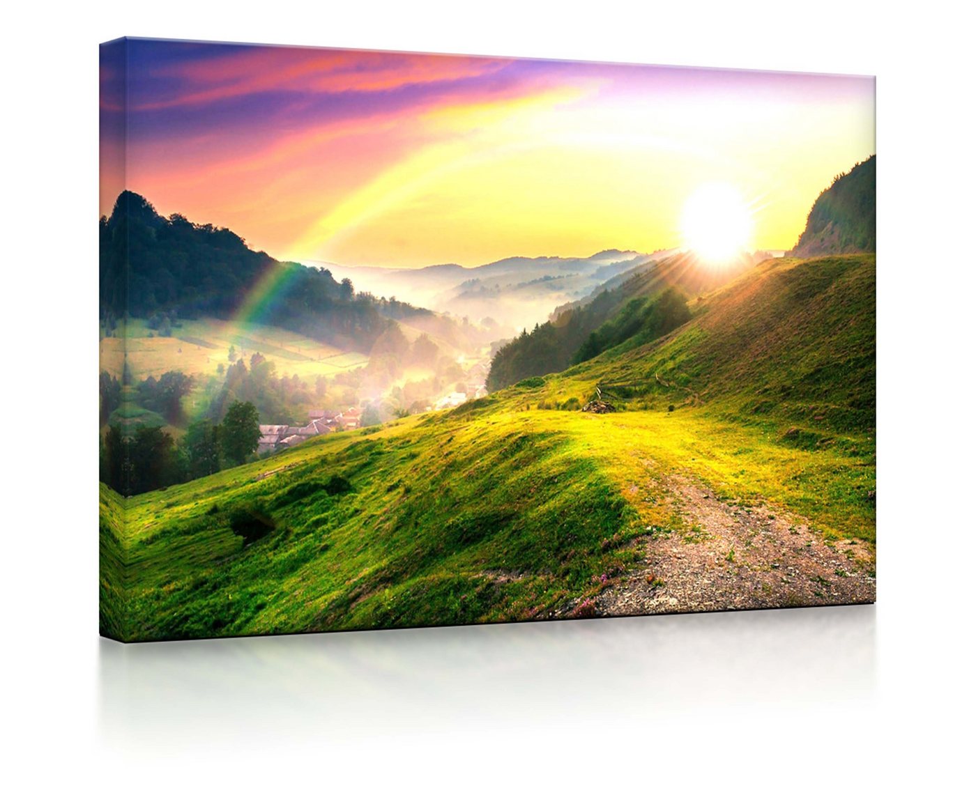 lightbox-multicolor LED-Bild Französische Berglandschaft beim Sonnenuntergang fully lighted 60x40cm, Leuchtbild mit Fernbedienung von lightbox-multicolor