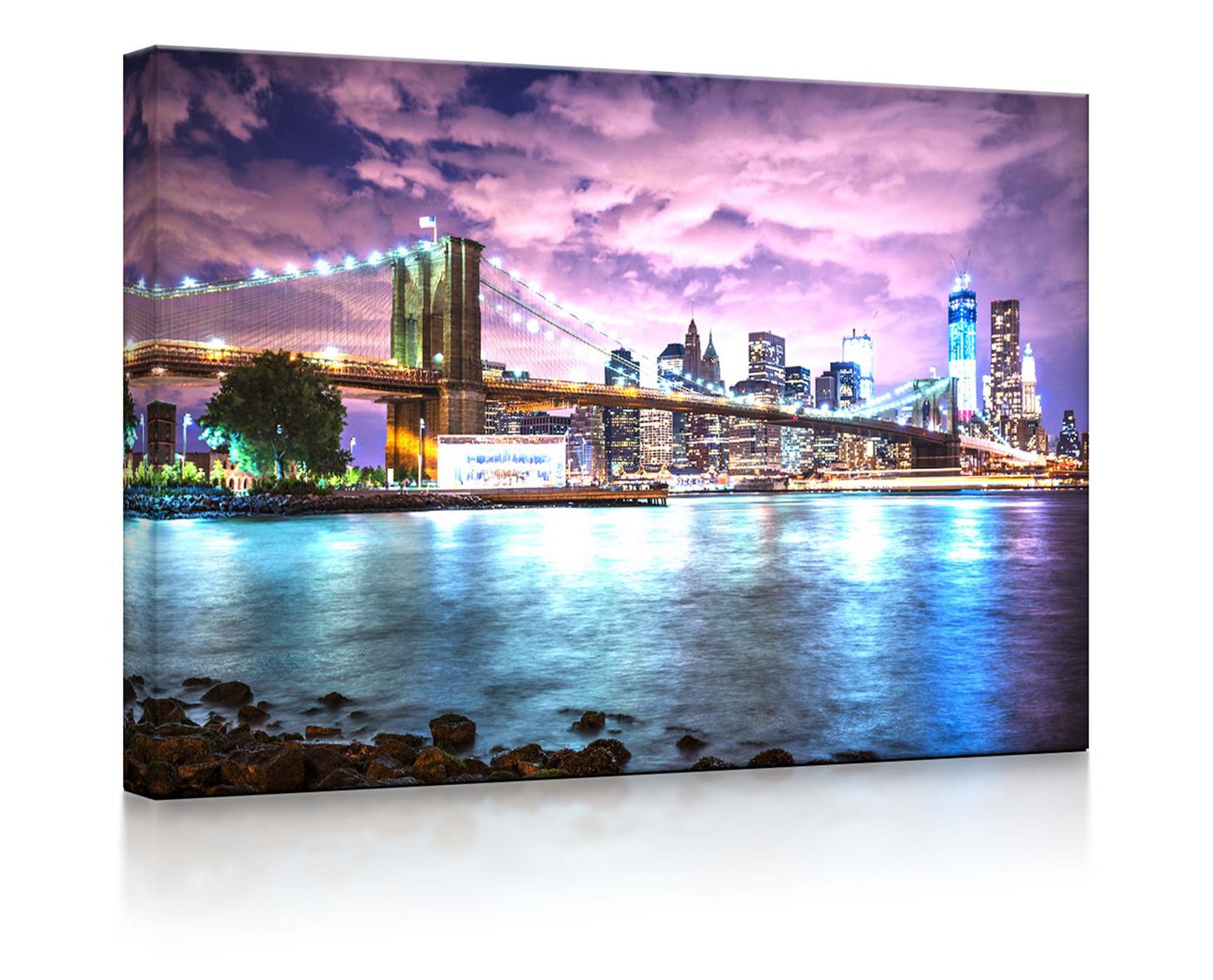 lightbox-multicolor LED-Bild New York Skyline mit Brooklyn Bridge fully lighted / 60x40cm, Leuchtbild mit Fernbedienung von lightbox-multicolor