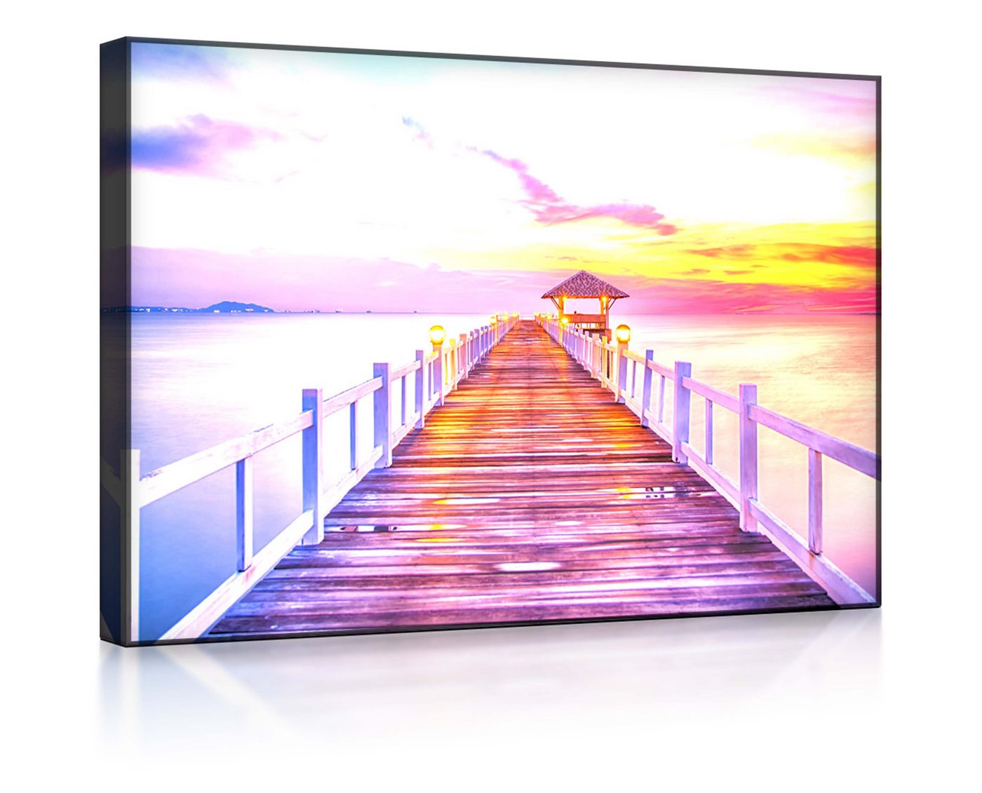 lightbox-multicolor LED-Bild Steg ins Meer bei Sonnenuntergang front lighted / 60x40cm, Leuchtbild mit Fernbedienung von lightbox-multicolor