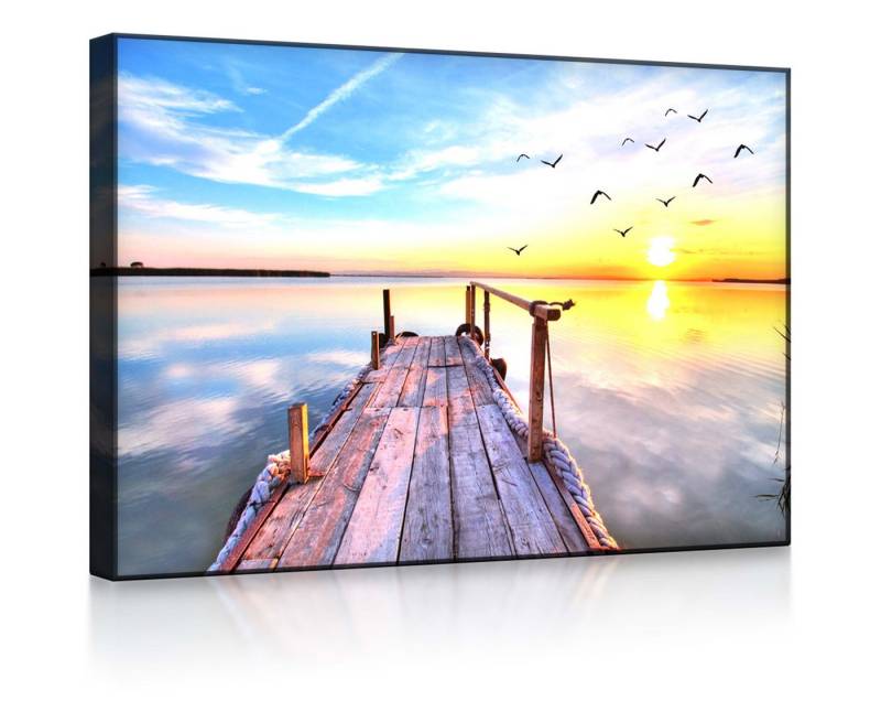lightbox-multicolor LED-Bild Steg mit Möwen bei Sonnenuntergang front lighted / 60x40cm, Leuchtbild mit Fernbedienung von lightbox-multicolor