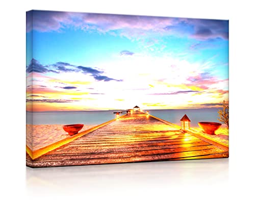 lightbox multicolor | LED Leinwandbild | Holzsteg im Sonnenuntergang auf den Malediven | 100x70 cm | Fully Lighted von lightbox multicolor