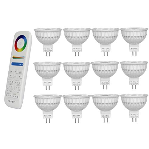 lighteu®, 12x 4W 12V GU5.3 MR16 RGB + CCT LED-Strahler Farbwechsel und CCT WW CW Temperatur einstellbar, original Mi-Light, Glühlampe mit 8-Zonen-Fernbedienung (12x FUT104 + FUT089) von lighteu