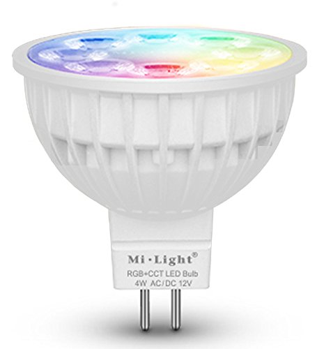 LIGHTEU®, 1x 4W GU5.3 /MR16 RGB + CCT LED Scheinwerfer WiFi LED Lampe RGB Farbe + WarmWeiss+KaltWeiss original Mi-light 4 Watt Dimmbar Lampe von lighteu