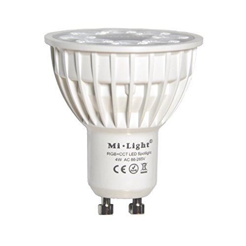 lighteu®, 1x 4W GU10 RGB + CCT LED Scheinwerfer Farbwechsel und CCT WW CW-Temperatur einstellbar, gesteuert durch MiLight WiFi-Fernbedienung (nicht enthalten), original Mi-light FUT103 von lighteu
