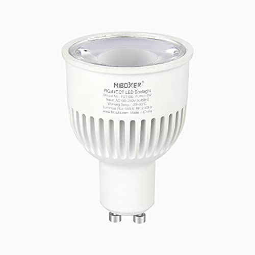 LIGHTEU®, 1x 6W GU10 RGB + CCT LED Scheinwerfer Farbwechsel und CCT WW CW-Temperatur einstellbar, gesteuert durch MiLight WiFi-Fernbedienung (nicht enthalten), original Mi-light FUT106 von lighteu