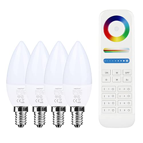 LIGHTEU®, 4x 4W E14 Milight Miboxer Kerzenlampe WiFi 2.4G RF Fernbedienung RGBCCT LED Lampenleuchten mit 8 Zonen Fernbedienung (4X fut108 + fut089) von lighteu