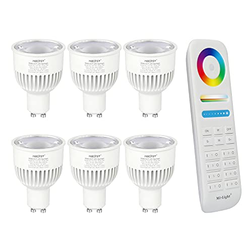 lighteu®, 6x 6W GU10 RGB + CCT LED-Strahler Farbwechsel und CCT WW CW Temperatur einstellbar, original Mi-Light, Glühlampe mit 8-Zonen-Fernbedienung (6x FUT106 + FUT089) von lighteu