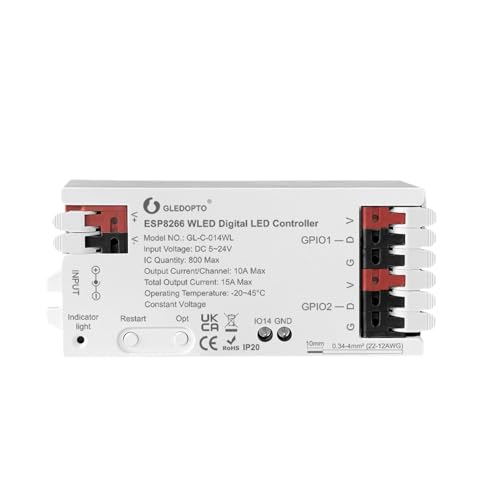 LIGHTEU®, GLEDOPTO WiFi WLED LED-Controller (ESP8266) DC 5–24 V für Adressierbare RGB-LED-Strips WS2811 WS2812 SK6812 TM1814 WS2813, GL-C-014WL von lighteu