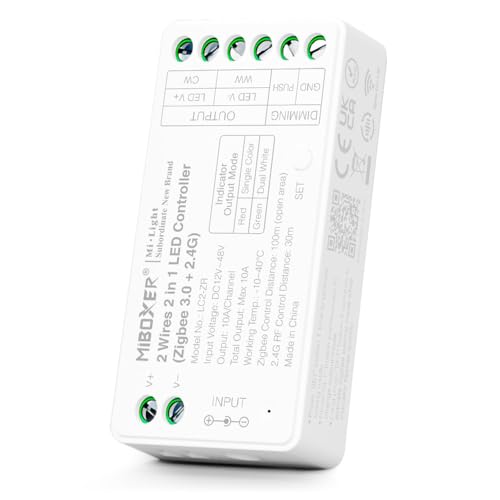 LIGHTEU®, Miboxer 2-Draht 2 in 1 LED-Controller (Zigbee 3.0 + 2,4 GHz) Dimmer für CCT LED-Streifen, kompatibel mit MiBoxer Fernbedienungen und Tuya Smart App LC2-ZR von lighteu