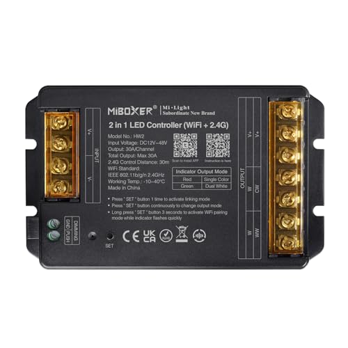 LIGHTEU®, Milight Miboxer (WiFi+2,4G) 2 in 1 LED Controller DC12 V-48 V Hohe Leistung Max. 30 A, TUYA App und Sprachsteuerung, unterstützt Push-Dimmen, HW2 von lighteu