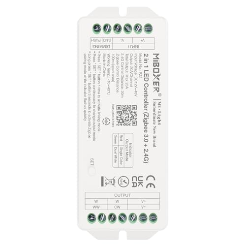 LIGHTEU®, Milight Miboxer (Zigbee 2,4GHZ) 2 in 1 LED Controller DC12 V–48 V Hohe Leistung Max. 20 A, Zigbee und 2,4GHz, unterstützt Push-Dimmen, PZ2 von lighteu