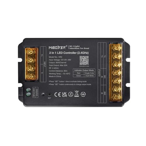 LIGHTEU®, Milight Miboxer 2,4 GHz 2 in 1 LED Controller DC12 V-48 V Hohe Leistung Max. 30 A, PWM Hoch-/Niedrigfrequenz, unterstützt Push-Dimmen, HR2 von lighteu