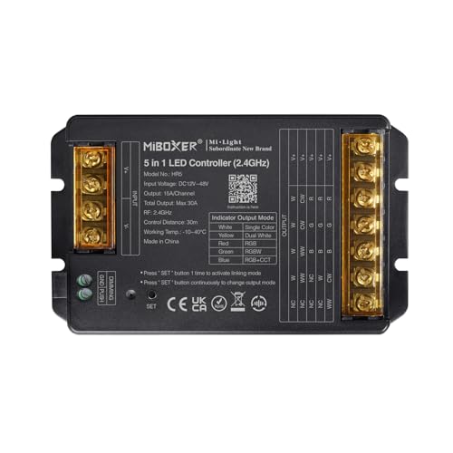 LIGHTEU®, Milight Miboxer 2,4 GHz 5 in 1 LED Controller DC12 V-48 V Hohe Leistung Max. 20 A, PWM Hoch-/Niedrigfrequenz, unterstützt Push-Dimmen, HR5 von lighteu