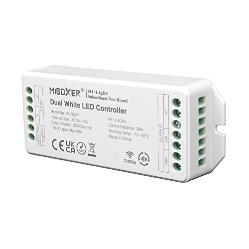 LIGHTEU®, Milight Miboxer 2.4 GHz Farbtemperatur Dual Weiß LED Streifen Controller DC12V-36V Max. 20 A PWM Hoch/Niederfrequenz, unterstützt Push Dimmer FUT035P von lighteu