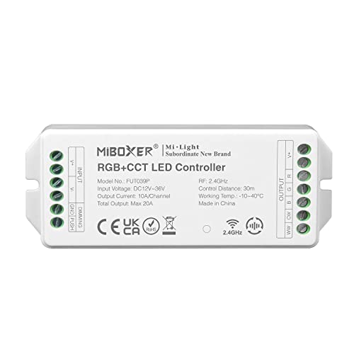 LIGHTEU®, Milight Miboxer 2.4GHz RGB+CCT Farbtemperatur 2700-6500K Controller DMX512 steuerbar, DC12V-36V max. 20A, unterstützt Push Dimmer, FUT039P von lighteu