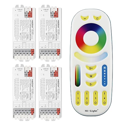 LIGHTEU®, Milight Miboxer 3 in 1 LED Strip Controller (WiFi+2.4G) RGB RGBW RGBCCT, Tuya Smart Amazon Alexa und Google Home Sprachsteuerung Bluetooth 4.2 unterstützen DMX512, 4x E3-WR + FUT092 von lighteu