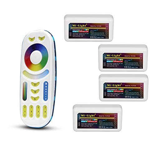 LIGHTEU®, Milight Miboxer Fernbedienungskit: Packung mit 4x RGBCCT LED Streifensteuerungen und 1x 4-Zonen LED RGBCCT Fernbedienung 4x fut039 + fut092 von lighteu