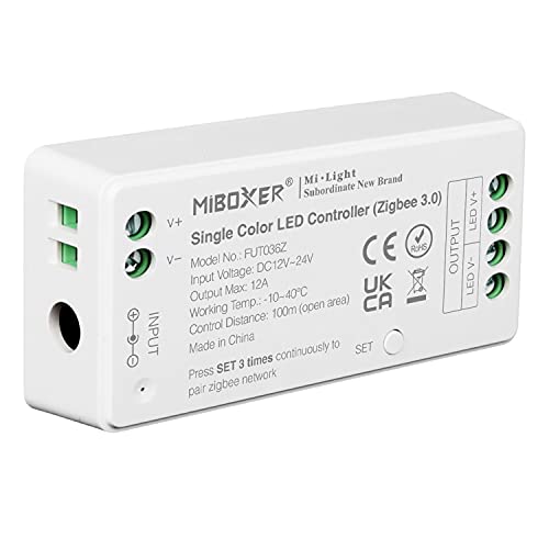 LIGHTEU®, Milight Miboxer Zigbee3.0-Dimmer, einfarbiger LED-Streifen-Controller, 12 V/24 V, kompatibel mit Zigbee Amazon Echo APP/Sprachsteuerung, FUT036Z von lighteu