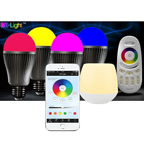 LIGHTEU 4x WLAN LED Lampe original LIGHTEU® Color RGB- Warm Weiß, 9 Watt, E27, dimmbar, mit 4 zone Fernbedienung, Farbwechsel Glühbirne, inkl. WLAN wifi Controller steuer… von lighteu