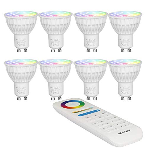 Mi-Light LED-Spots und Fernbedienung für kabellose Steuerung, 2,4 GHz, RF, Touch-Panel, 4 W, Farbwechsel-LEDs, GU10, voll dimmbar von Warmweiß 2700 K bis Kaltweiß 6500 K, CCT, gu10, 4.0 wattsW von lighteu