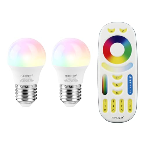 lighteu®, 2x 4W E27 Milight Miboxer Kerzenlampe WiFi 2.4G RF Fernbedienung RGBCCT LED Lampenleuchten mit 8 Zonen Fernbedienung (2X fut110 + fut092) von lighteu