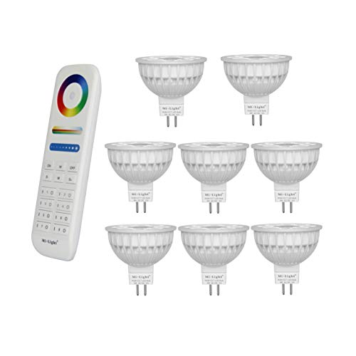 lighteu®, 8x 4W 12V GU5.3 MR16 RGB + CCT LED-Strahler Farbwechsel und CCT WW CW Temperatur einstellbar, original Mi-Light, Glühlampe mit 8-Zonen-Fernbedienung (8x FUT104 + FUT089) von lighteu