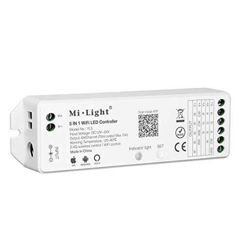 LIGHTEU®, Miboxer Milight 5in1 WiFi LED Strip Controller, Alexa Google Home Sprachsteuerung, Fernbedienung und APP Steuerung, Kompatibel mit 5 Ausgangsmodi, DC12 24V, WL5 von lighteu