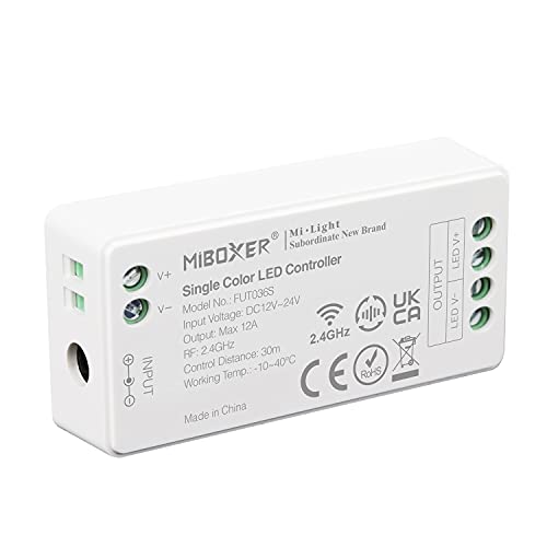 lighteu®, Milight Miboxer 2,4 GHz einfarbiger Dimmer LED Streifen Controller, DC12V/24V Ausgang, max. 12 A, FUT036S von lighteu
