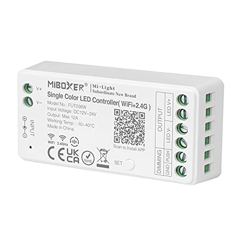 lighteu®, Milight Miboxer Dimmer einfarbiger WiFi LED Streifen Controller, Alexa und Google Home Sprachsteuerungs, Fernbedienung und APP Steuerung keine WiFi Box erforderlich, Bluetooth 4.2, FUT036W von lighteu