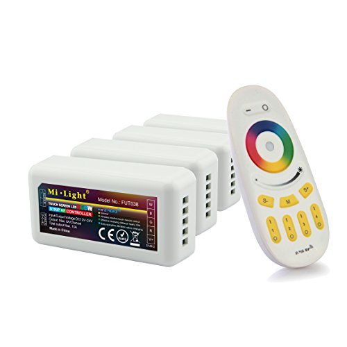lighteu®, Milight Miboxer-Fernbedienungskit: Packung mit 4 x RGBW LED Streifensteuerungen und 1 x kabelloser 4-Zonen RGBW Fernbedienung 4 x fut038 + fut096 von lighteu
